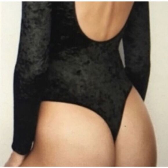 VICTORIA'S SECRET Crushed Velvet Plunge V-Neck Thong Bodysuit Forest Green XS/S - Picture 7 of 10